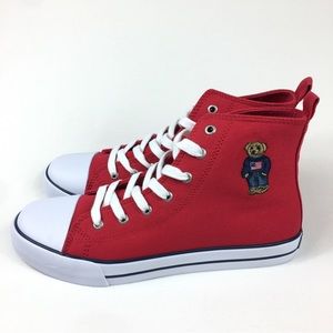 Polo Ralph Lauren HAMPTYN HI II Bear Sneakers Shoes Red GS Size 6 youth new